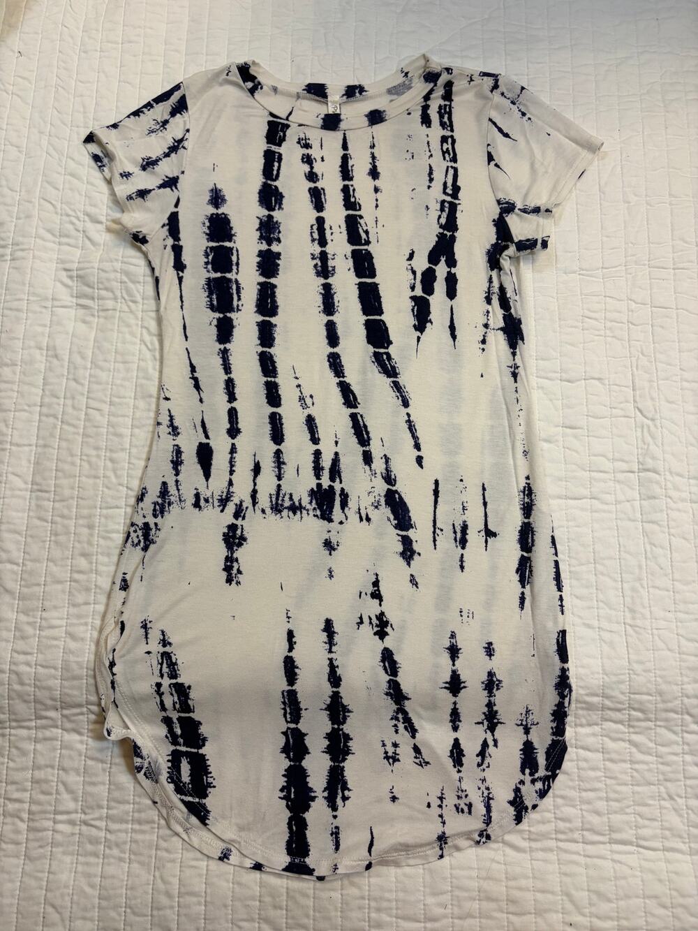 Pinklicious Blue & White Tie Dye Short Sleeve Tunic Dress